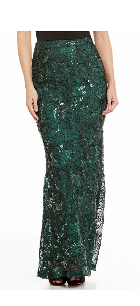 COPY - Badgley Mischka sequined green long skirt sz 8